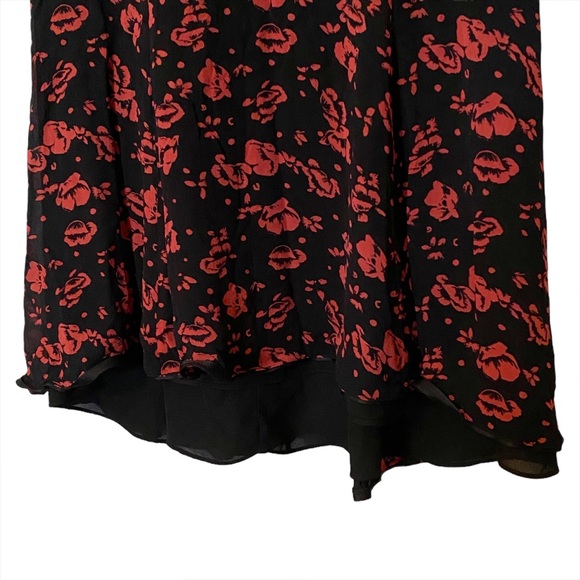 All Saints Luca Eira Red and Black Floral V Neck Dress - Picture 8 of 14